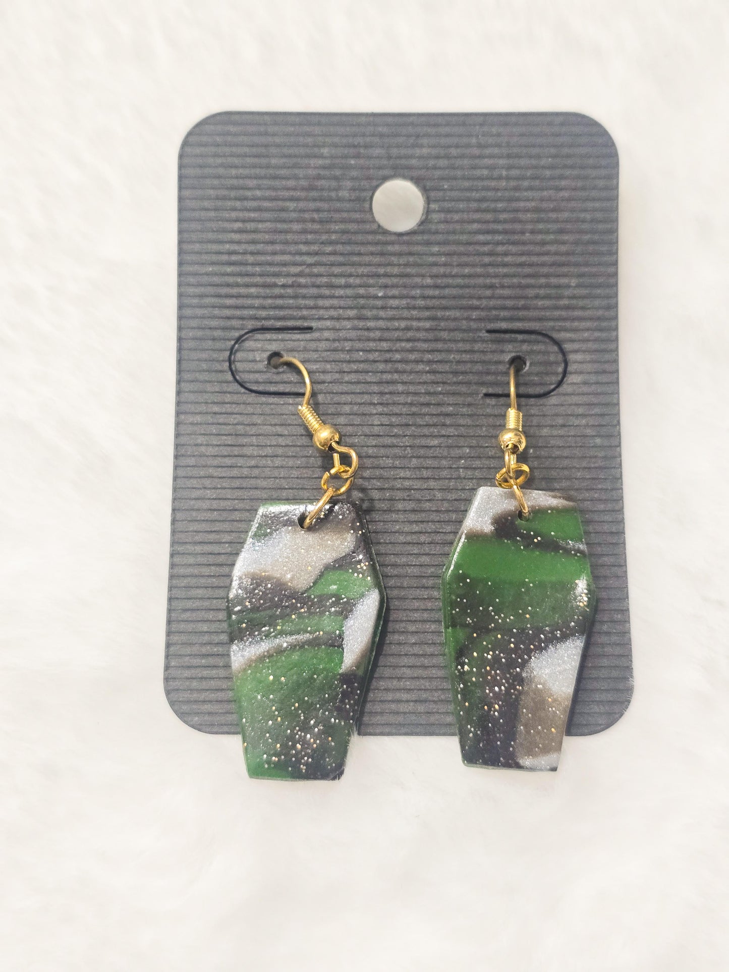 Green Marble Coffin Earrings (Seconds-quality)