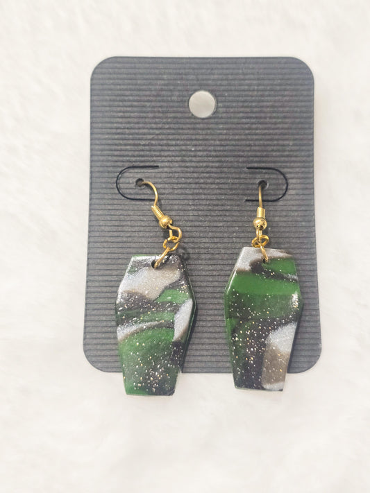 Green Marble Coffin Earrings (Seconds-quality)